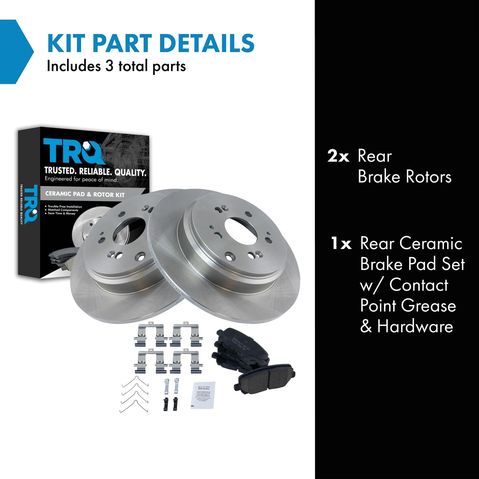 TRQ Rear Brake Pad & Rotor Kit Brake Pads Brake Rotor Ceramic Compatible with 2007-2013 Acura MDX 2010-2013 ZDX 2011-2017 Honda