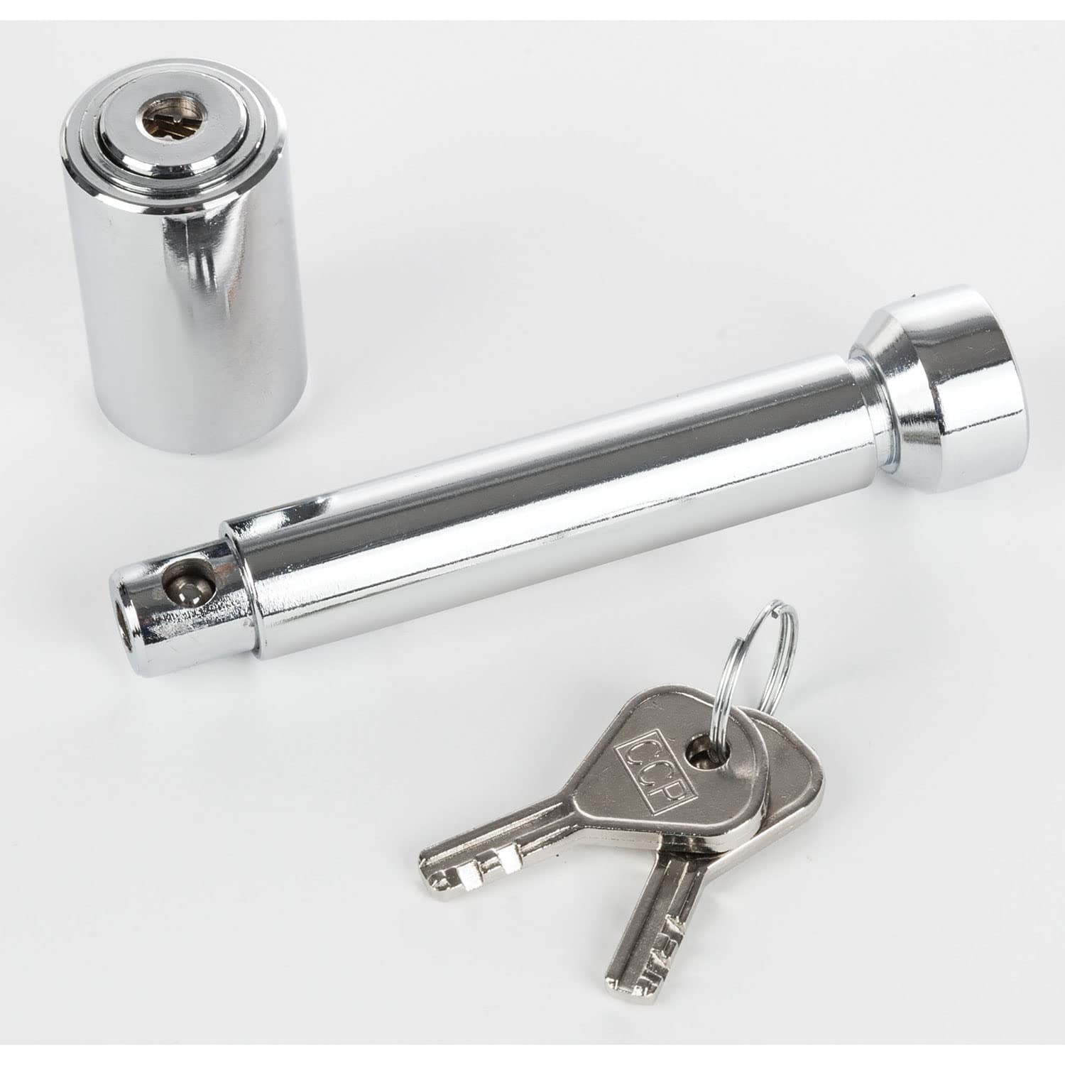 Reese 7070800 Trailer Hitch Lock, Fits 1-1/4 Inch & 2 Inch Square Receivers, 1/2 Inch & 5/8 Inch Pin Diameter, Professional, Chr