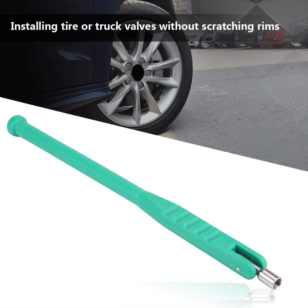 Keenso Tire Valve Stem Puller Rod Tool with Valve Core Remover, No Scratch Green Plastic Handle, Tire Tool, Tire and Wheel Repai