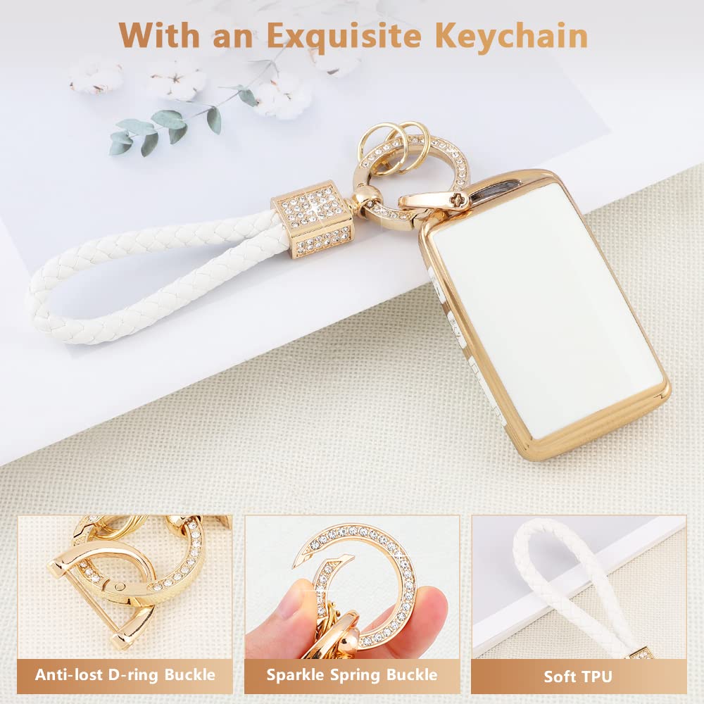 Pifoog Key Fob Cover For Mazda 4 Buttons White Gold Tpu Car Keys Case Shell Protector Bling Keychain Ring For Mazda 3 6 Cx5 Cx9