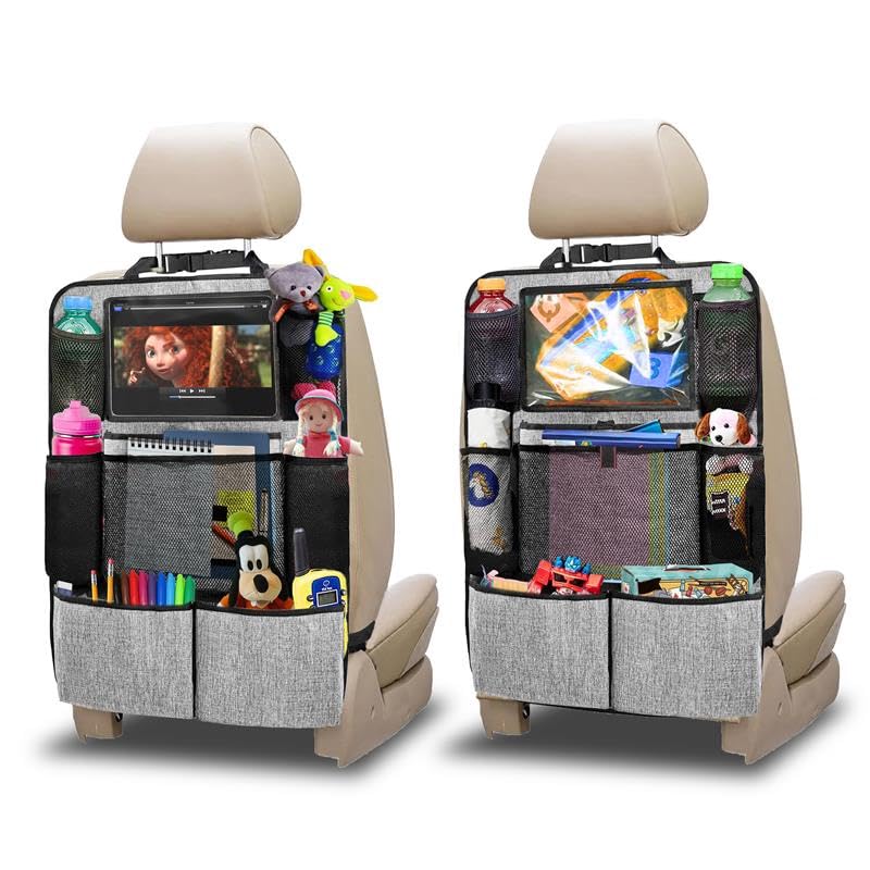 Econour Car Back Seat Organizer (2-Pack) | 600D Oxford Fabric With 9 Storage Pockets & Touch Screen Tablet Holder | Waterproof &