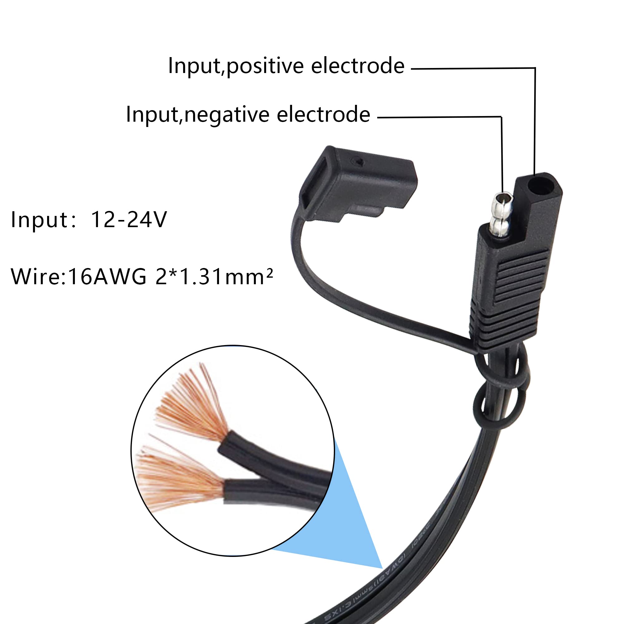 GELRHONR SAE Quick Connector to USB Adapter Motorcycle Cable, 5V 2.1A USB Port Power Socket with Waterproof Cover,Compatible wit