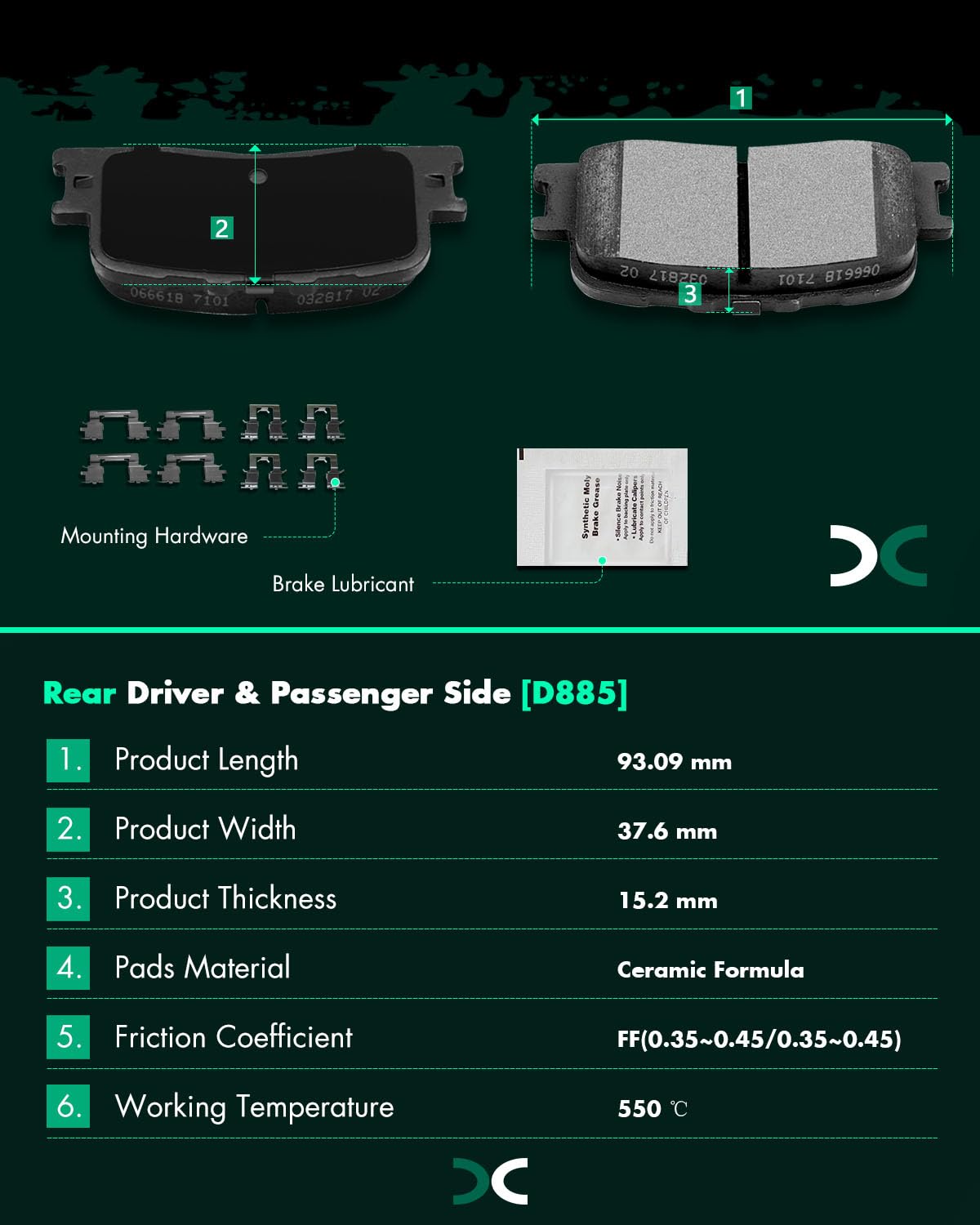 Scitoo D906 D885 Front Rear Ceramic Brake Pads Sets Fit For Lexus Es300 2002-2003,For Lexus Es330 2004-2006,For Toyota For Camry