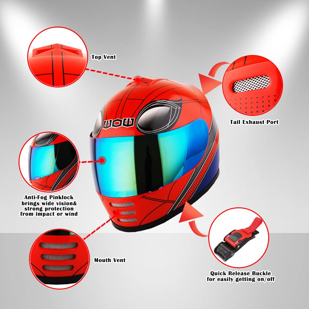 Wow Motorcycle Full Face Helmet Street Bike Bmx Mx Youth Kids Spider Pink