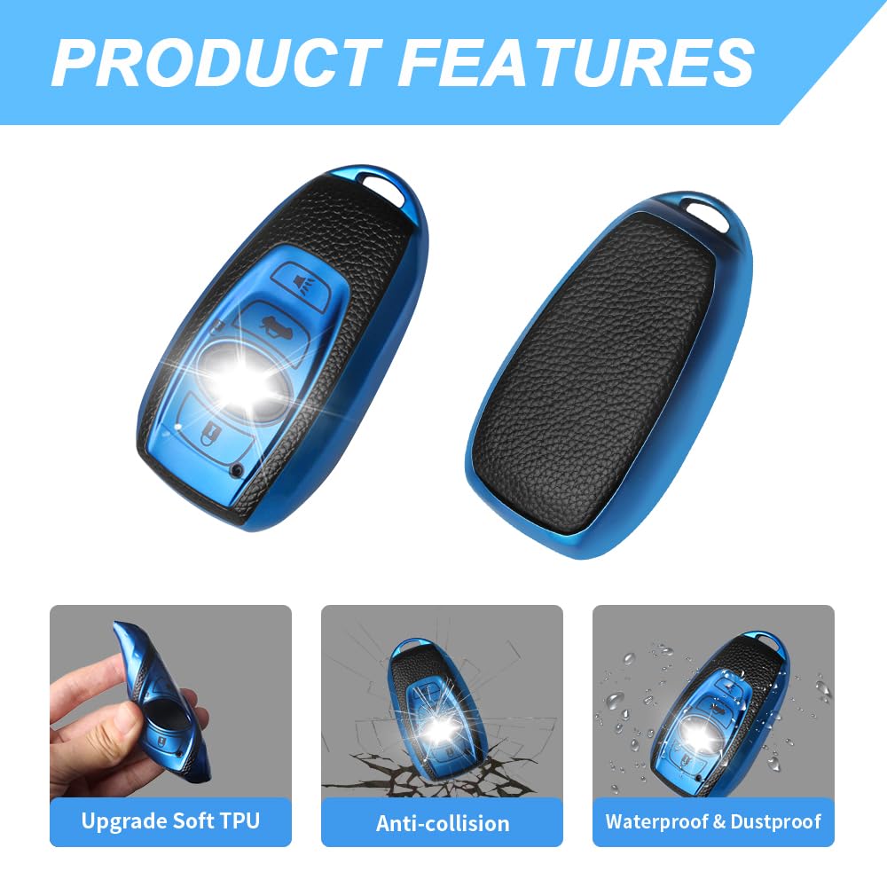 Qbuc For Subaru Key Fob Cover With Leather Keychain,Fit For Forester Crosstrek Outback Ascent Impreza Legacy Subaru 4-Buttons(Pi