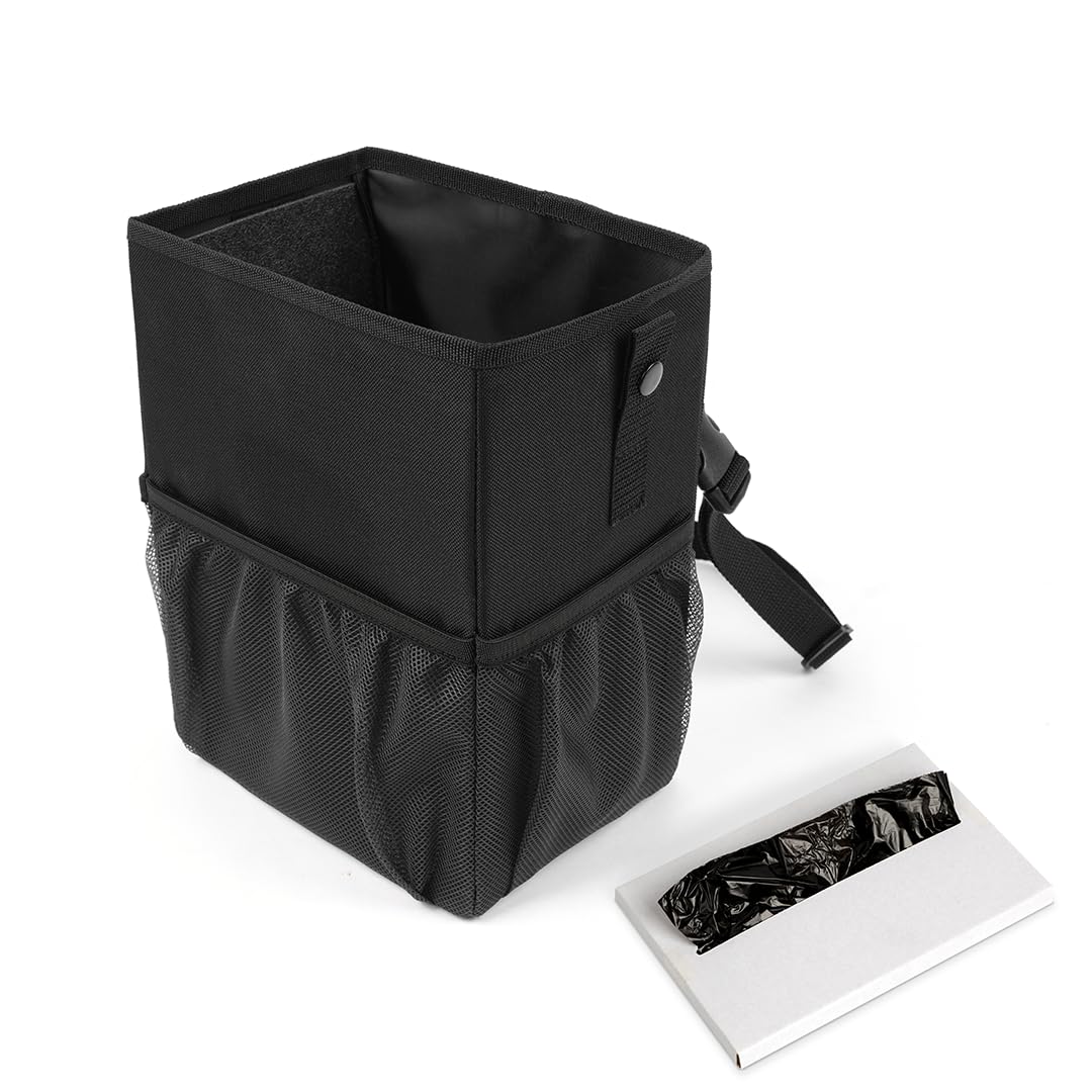 Kmmotors Aladdin Car Trash Can Small With Mesh Pocket, Hanging Trash Bin For Car, Garbage Can With Trash Bags, Foldable Car Tras