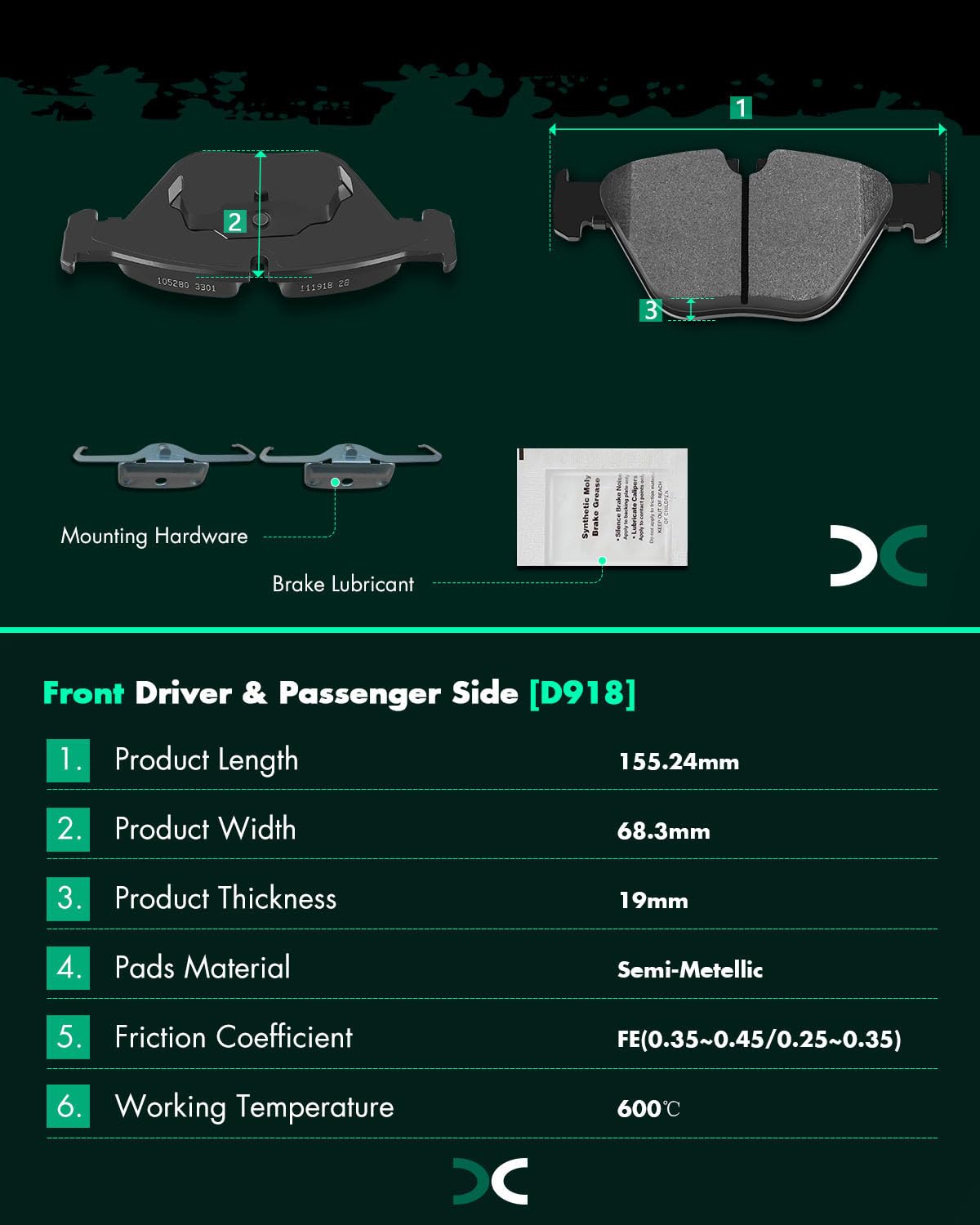 Scitoo D1267 D918 Front Rear Semi-Metallic Brake Pads Sets Fit For Bmw 328I | For 328I Xdrive | For 328Xi | For X1