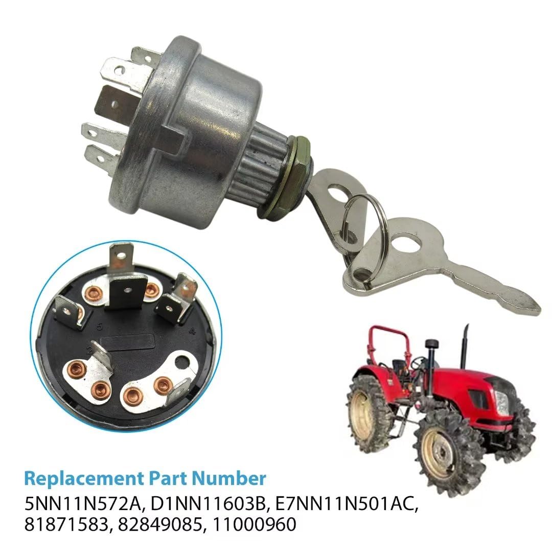 Gxcdizx Ignition Key Switch for Ford Tractor 5000 5030 515 530A 531 532 535 540 540A 540B 545 545A 545C 545D 550 5500 555 5550 5