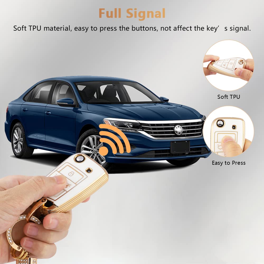 Pifoog For Volkswagen Key Fob Cover 4 Button Car Keys Case Shell Protector Bling Keychain Lanyard For Vw Tiguan Jetta Golf Altas