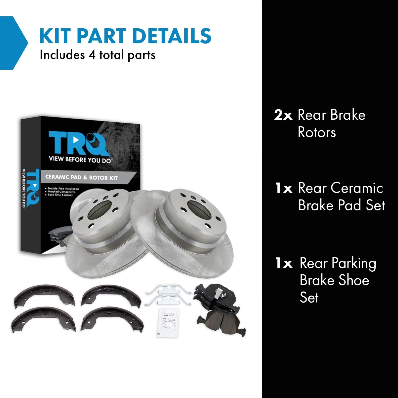 Trq Rear Brake Pad & Rotor Kit Brake Pads Brake Rotor Parking Brake Shoe Set Ceramic Compatible With 2000-2006 Bmw X5