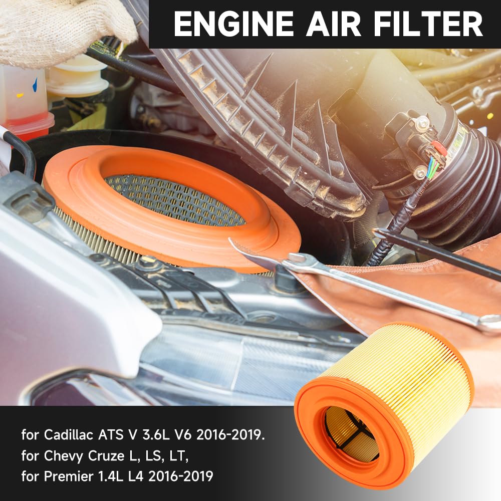 Car Engine Air Filter - Compatible for Chevrolet Cruze 1.4L L4 2016-2019 for Cadillac ATS V 3.6L V6 2016-2019 - Replace Part 133