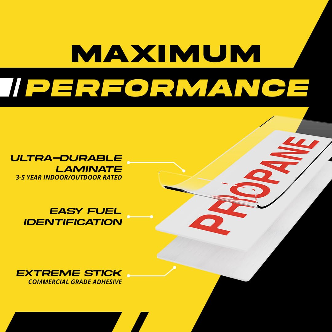 Fuel Stickers Propane Tank Sign - Weatherproof, Extreme Stick, Indoor/Outdoor - Usa Made (6X2 Inch), 2 Labels