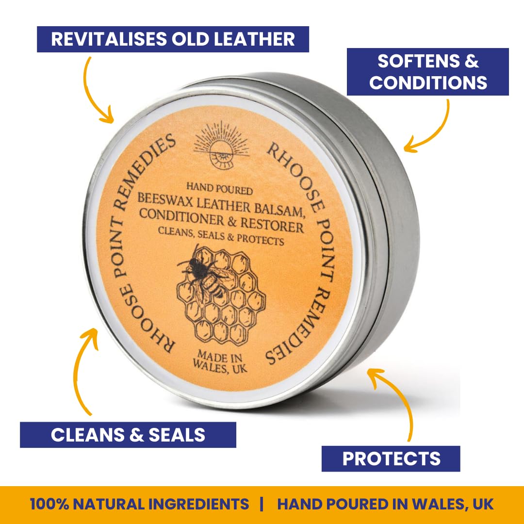 Beeswax Leather Conditioner Restorer & Polish - Hand Poured British Beeswax Balsam Cleans Seals And Protects Handcrafted In Wales Uk Rich Natural Leather Conditioner And Leather Restorer 3.50 Fl Oz
