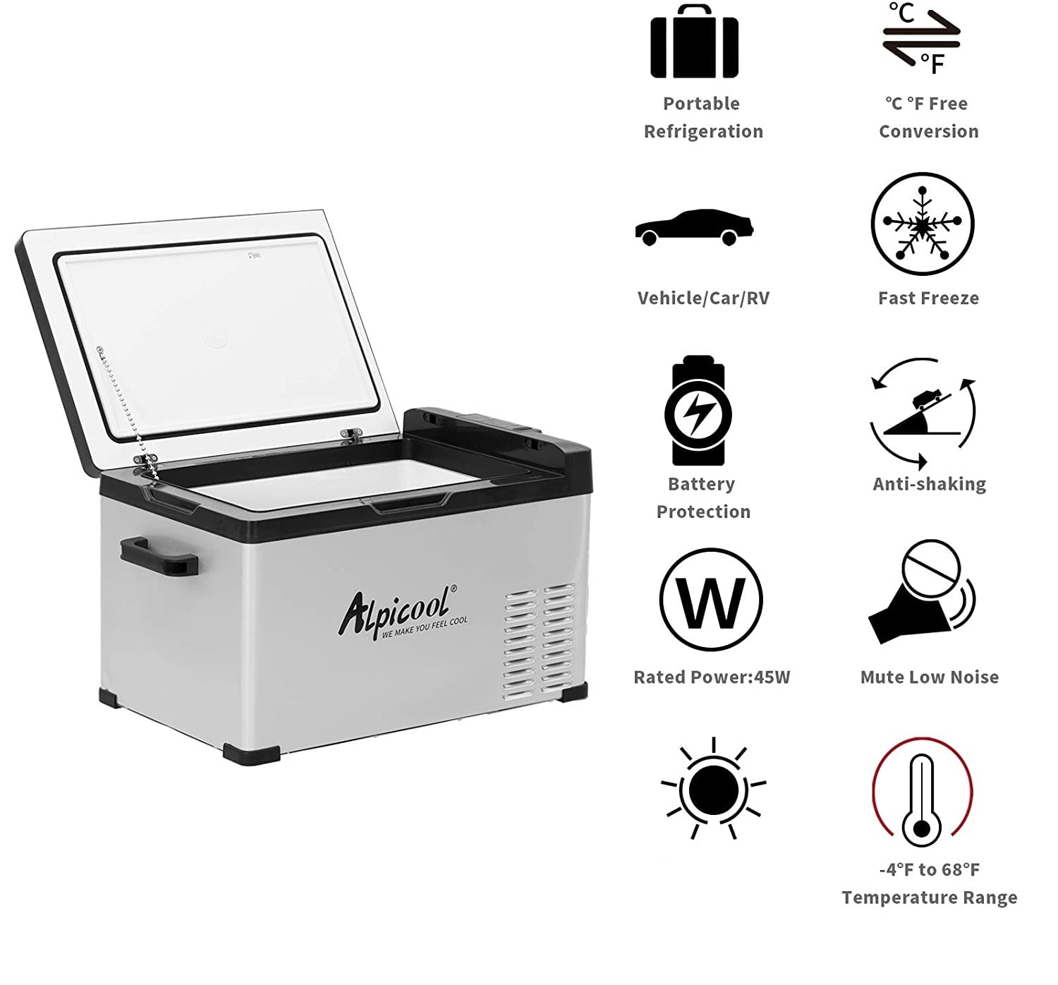 Alpicool C30 Portable Car Freezer - 32 Quart 12V Refrigerator for RV, Truck, Camping - Fast Cooling, 100-240V AC, 30 Liter