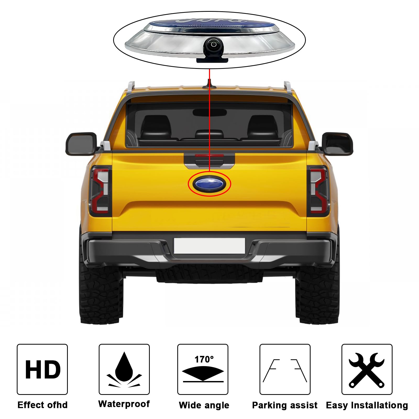 Taifam Ford Tailgate Emblem Backup Camera Rear View Backup Reverse Camera Compatible Ford F150 2011-2014 Reversing Parking Assis