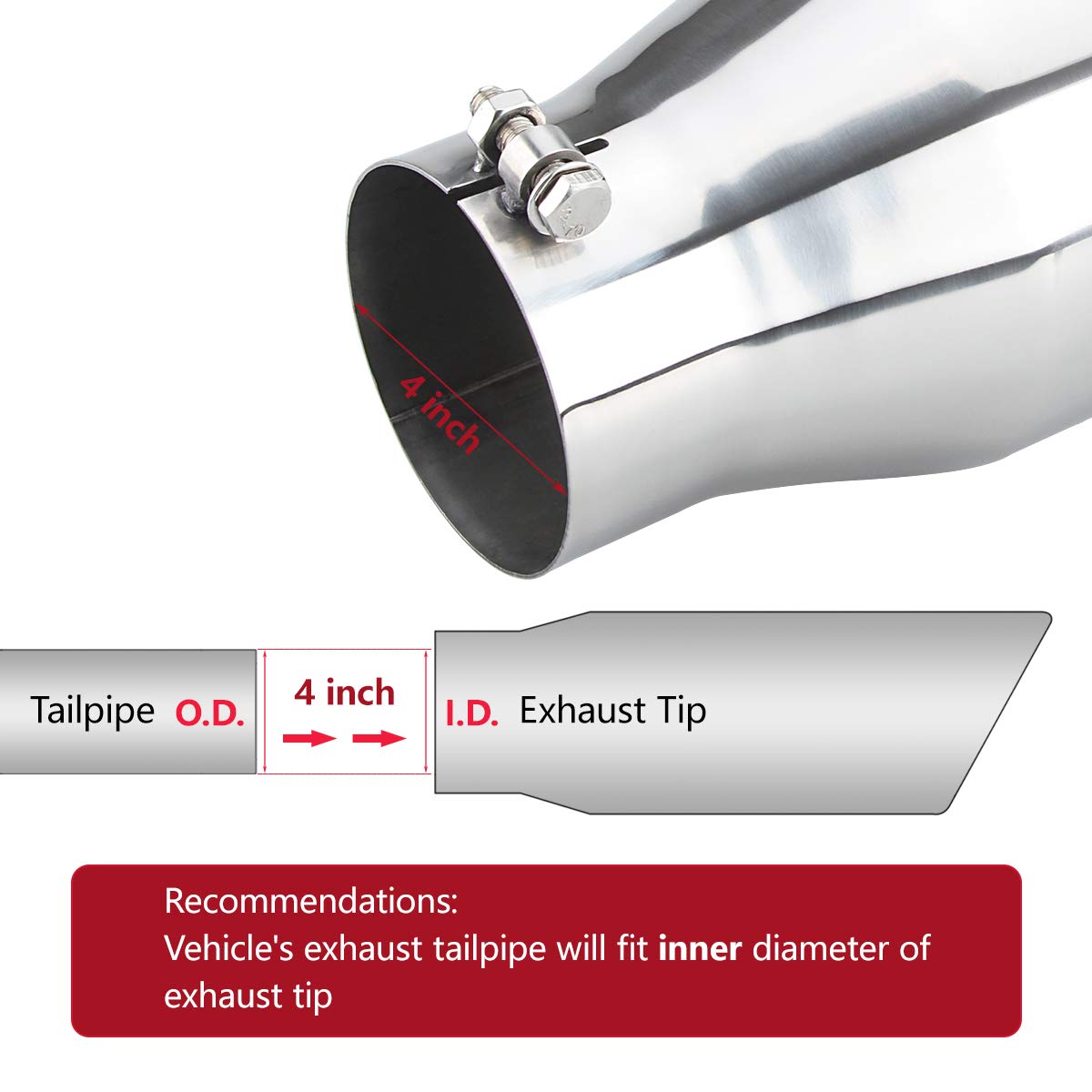 4 Inlet Diesle Exhaust Tip , 6 Outlet, 12 Long Truck Tailtip, Rolled Angel Design, Polished Finished