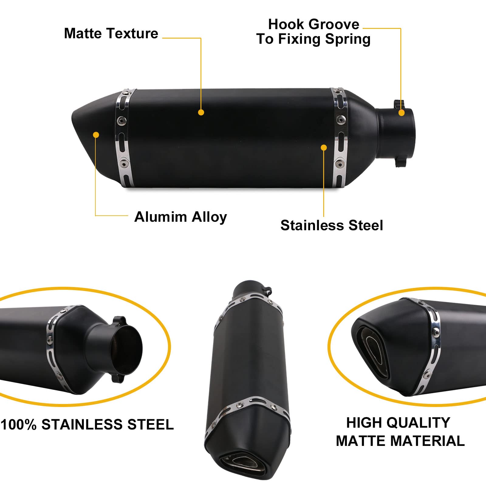 Exhaust Muffler 1.5-2Inlet With Removable Db Killer For Street/Sport Motorcycles And Scooters With 38,51Mm Diameter Exhaust Pipes(Matt Black)