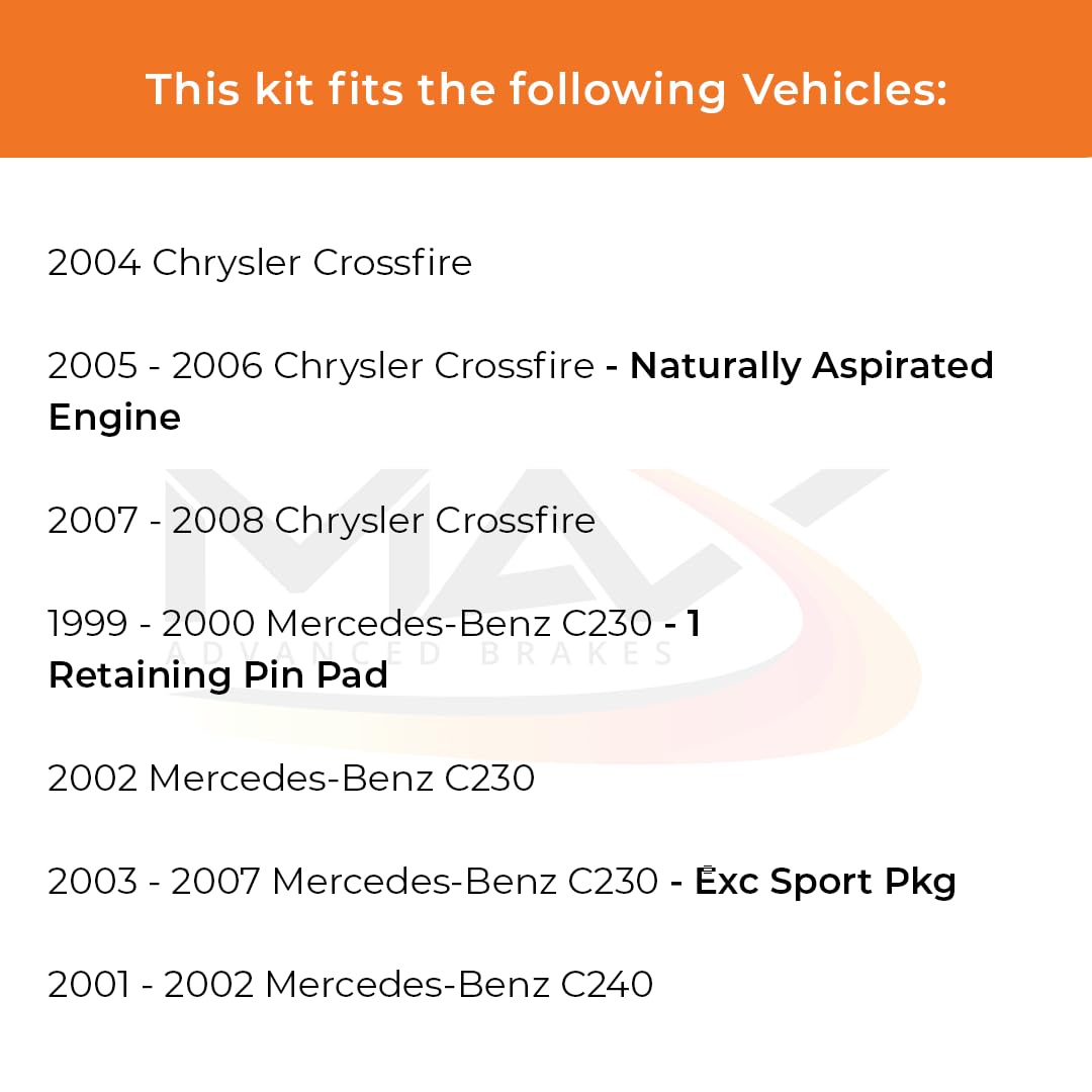 Max Advanced Brakes Rear Brake Kit Compatible With 2004-08 Chrysler Crossfire Compatible With Mercedes-Benz C230 C240 Replacemen