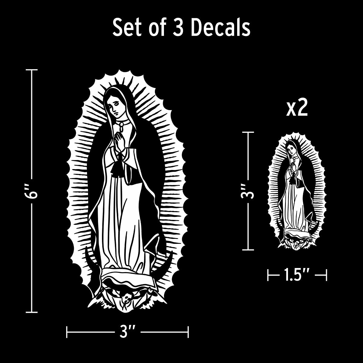Our Lady Of Guadalupe Stickers For Car Truck Tablet Tumbler - Set Of 3 White Catholic Decal Sticker 3'' And 6'' Virgin Mary Stic