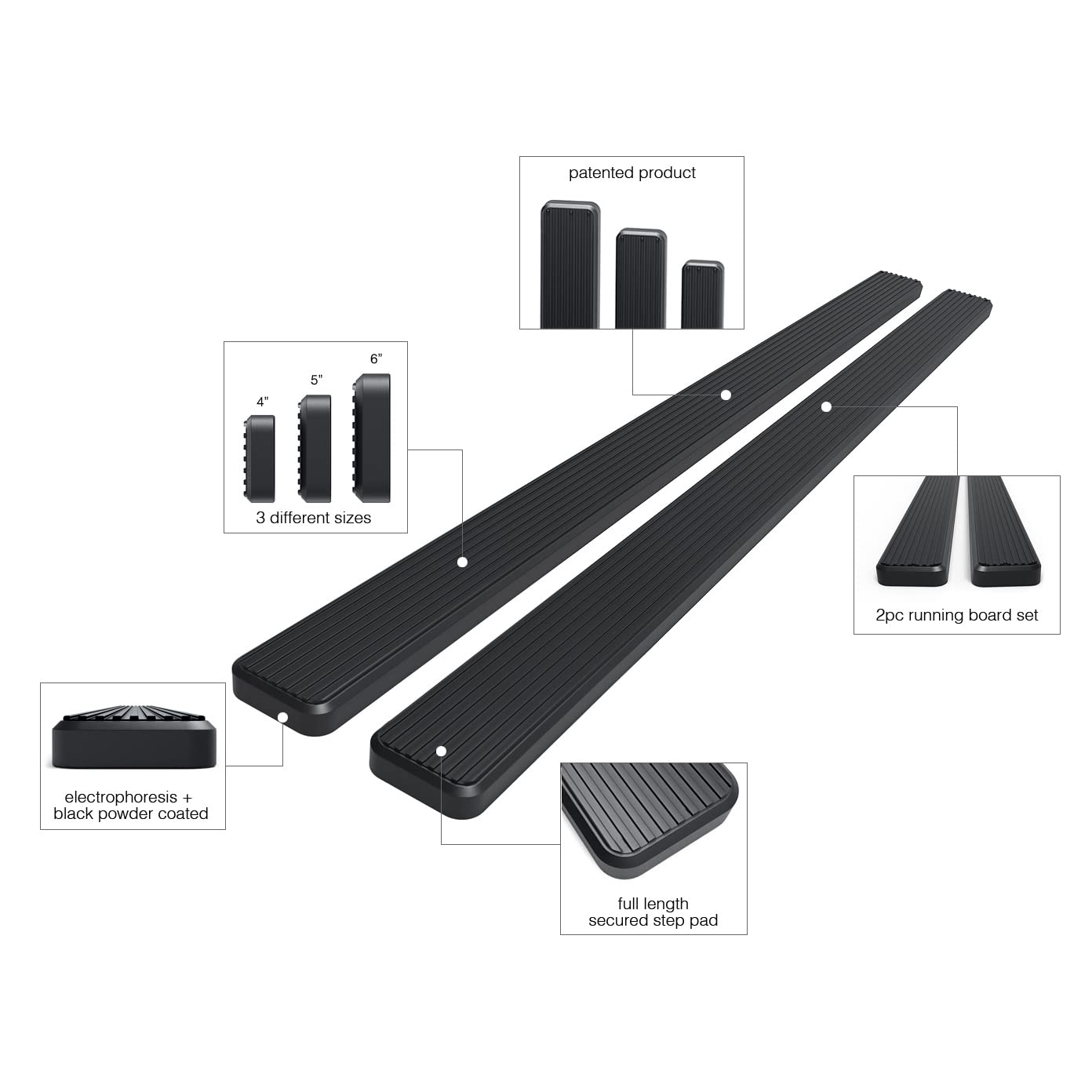 Aps Running Boards 5In Black Compatible With Dodge Ram 1500 2002-2008 Quad Cab & Ram 2500 3500 2003-2009 (Side Steps Side Bars)