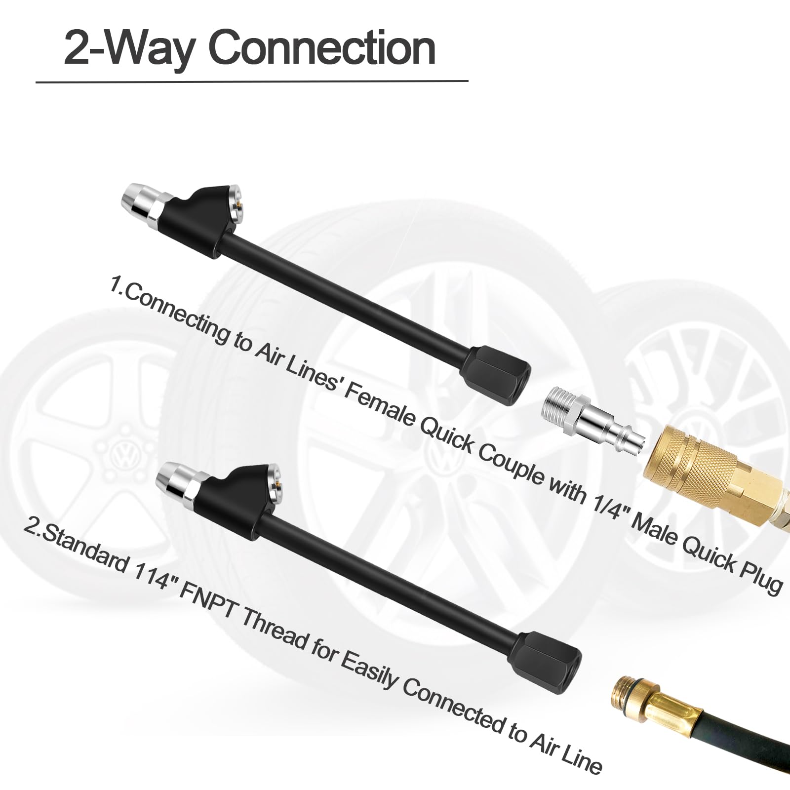 Godeson Air Chuck,1/4'' Fnpt Extended Reach Dual Head Air Chuck With Quick Plug,2-Way Connect Tire Chuck For Bikes,Motorcycle,Ca