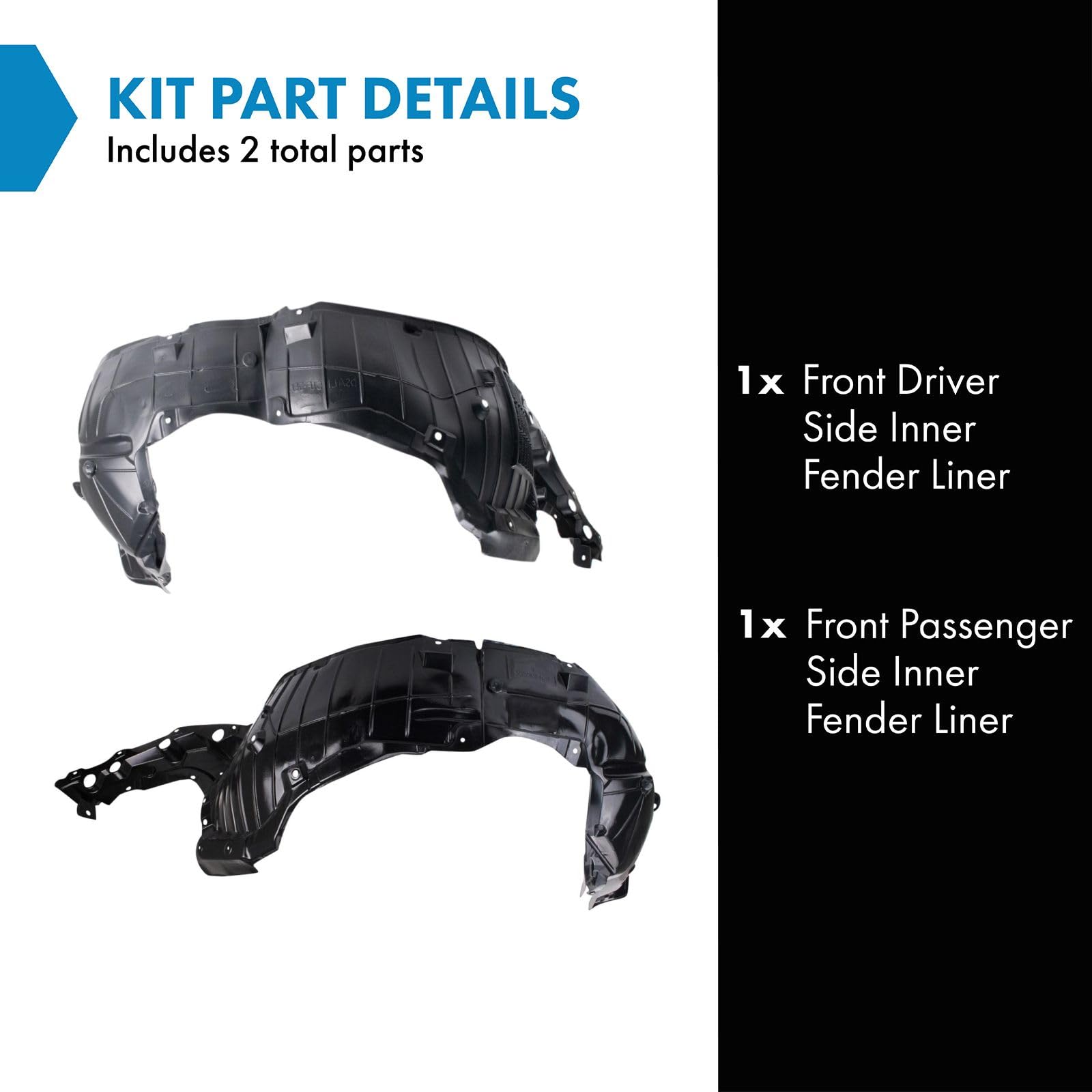 Trq Front Inner Fender Liner Set Driver & Passenger Side Ni1248150 Ni1249150 Compatible With 2016-2018 Nissan Altima