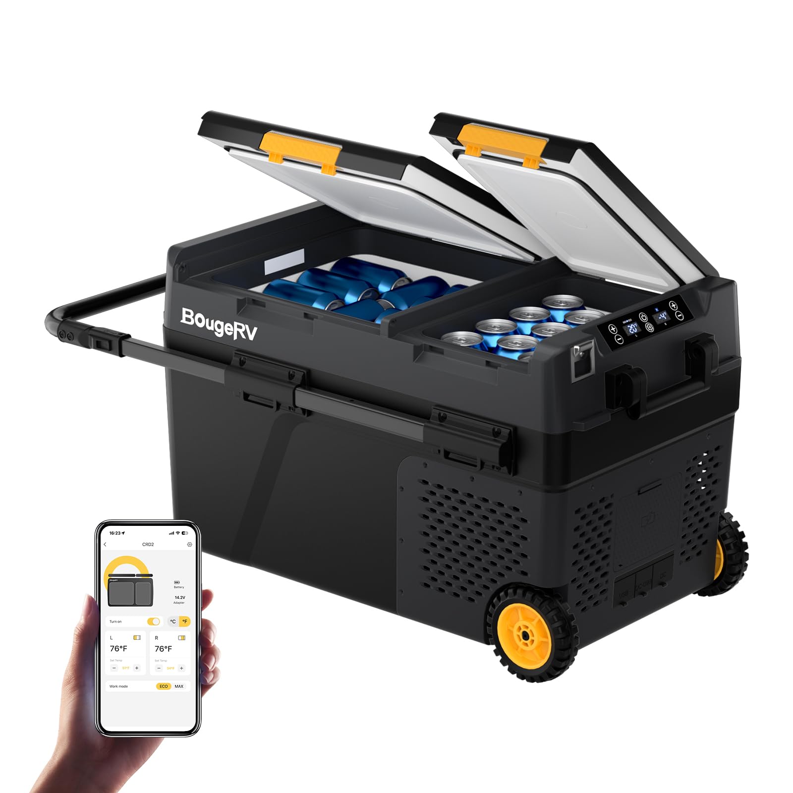 BougeRV 12 Volt Car Refrigerator, CRD2 43 Quart Portable Fridge Freezer with APP Control, -4? to 68? Dual Zone Compressor Electr