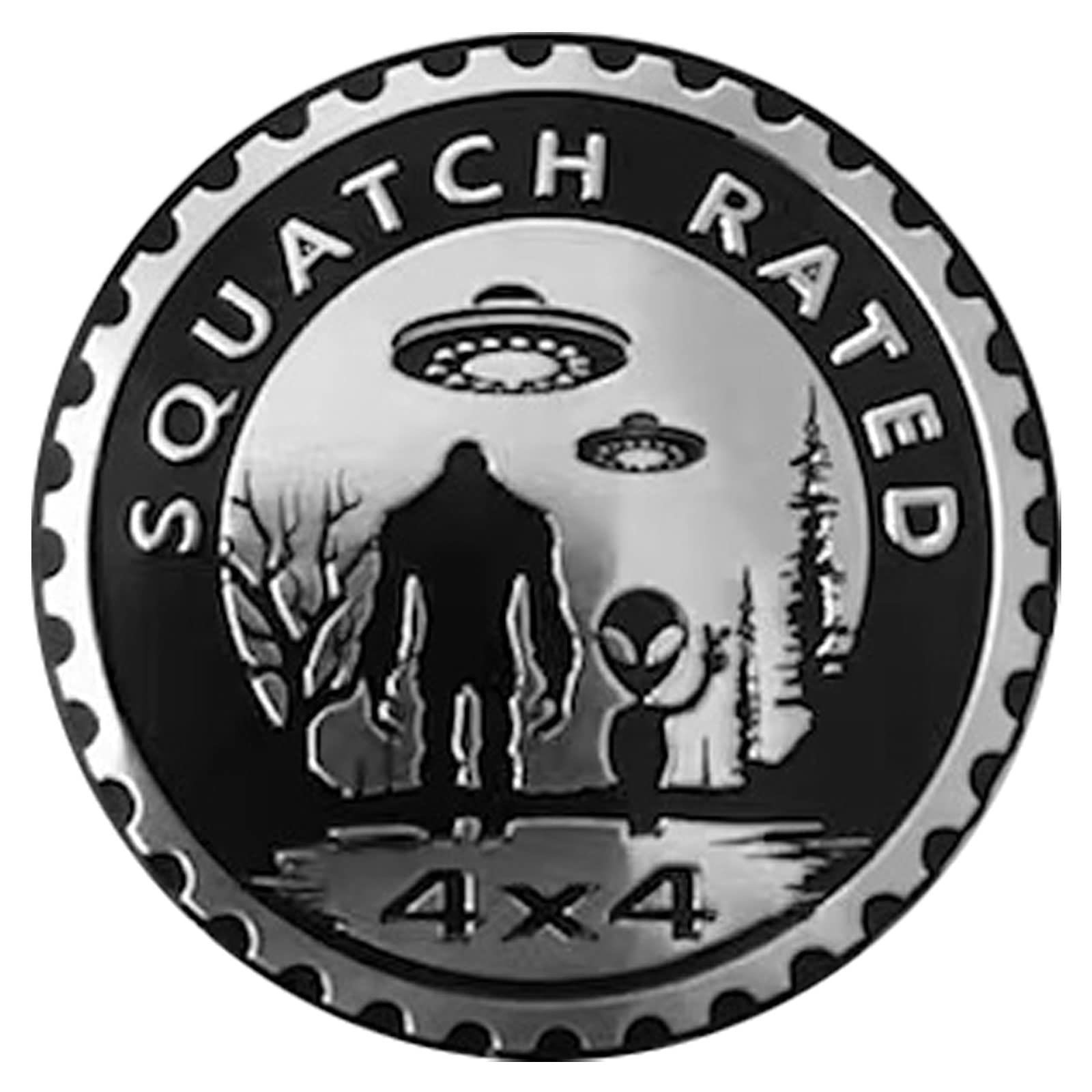 Squatch Aliens Badge Rated Car Emblem, 4 X 4 Metal Automotive Bigfoot Badge 3D Metal Car Badges Emblems Round Emblem Decals Car Badge Decals Stickers Compatible With Jeep Wrangler Vehicles Trucks Suv