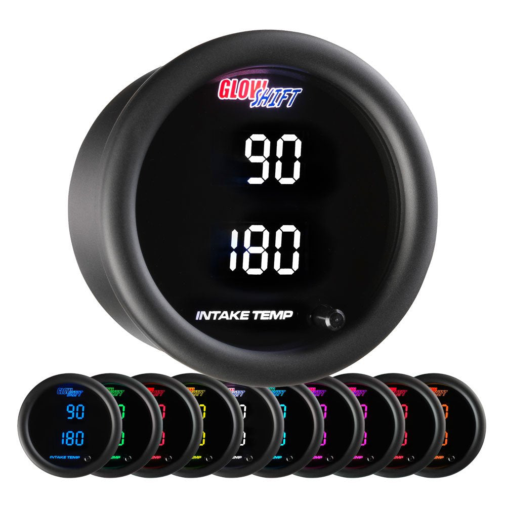 GlowShift 10 Color Digital 300 F Dual Intake Intercool Temperature Gauge Kit - Includes Electronic Sensors - 2 Multi-Color LED D