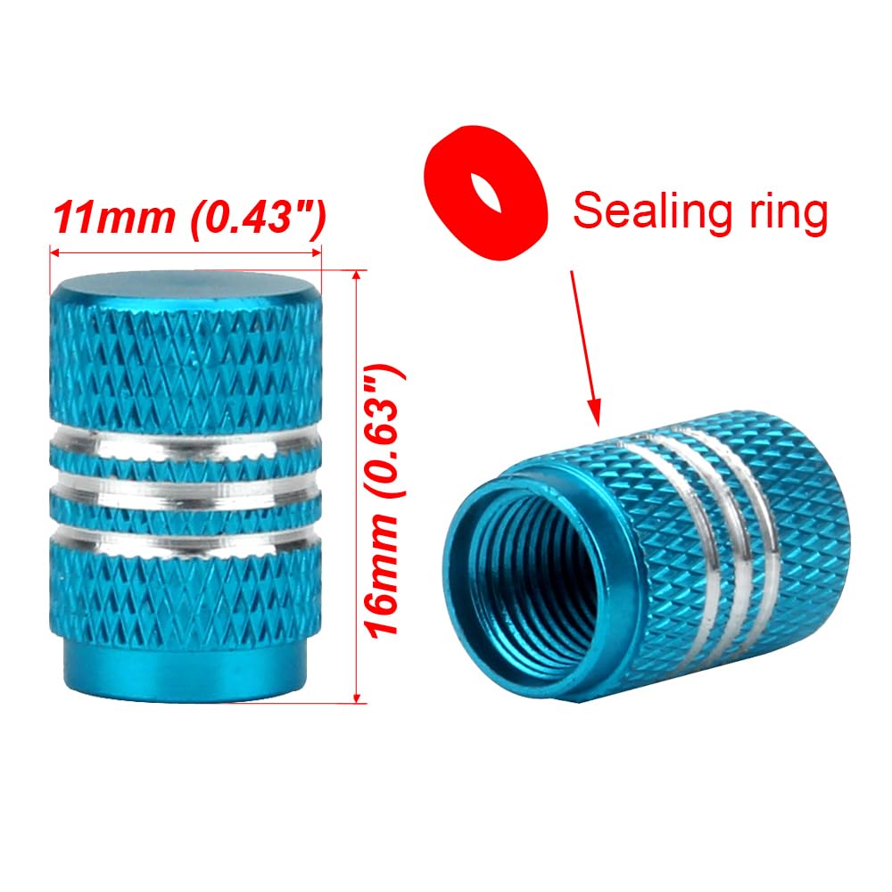 Senzeal Aluminum Round Style Car Tire Valve Stem Caps 5Pcs Sky Blue