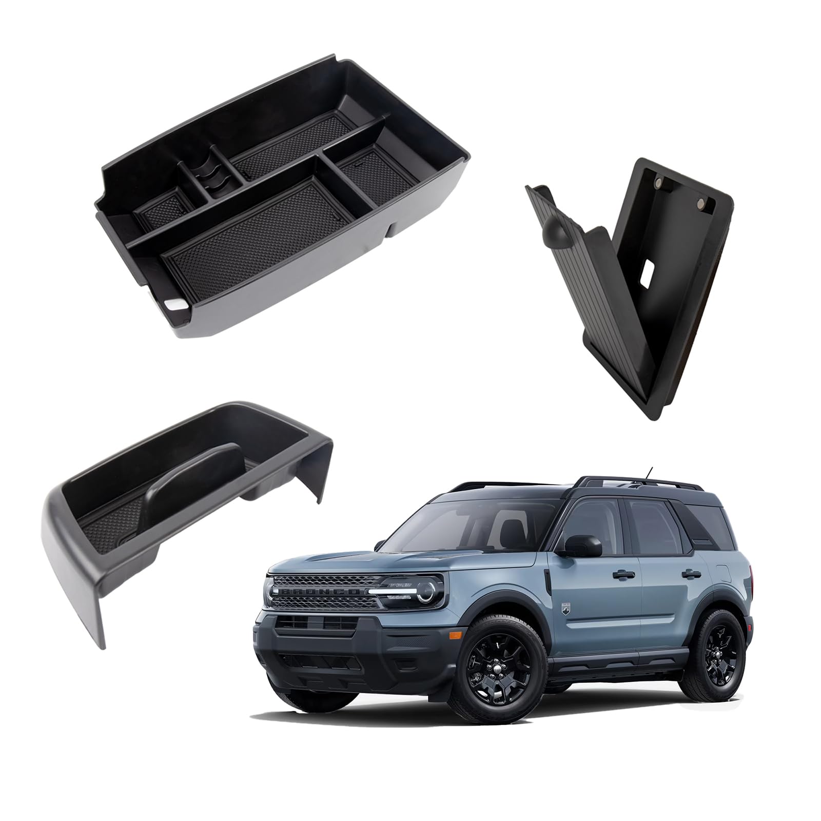 Carwiner 3 Pcs Center Console Organizer Compatible With 2021-2024 Ford Bronco Sport Cx430 Accessories, Armrest Storage Box & Das