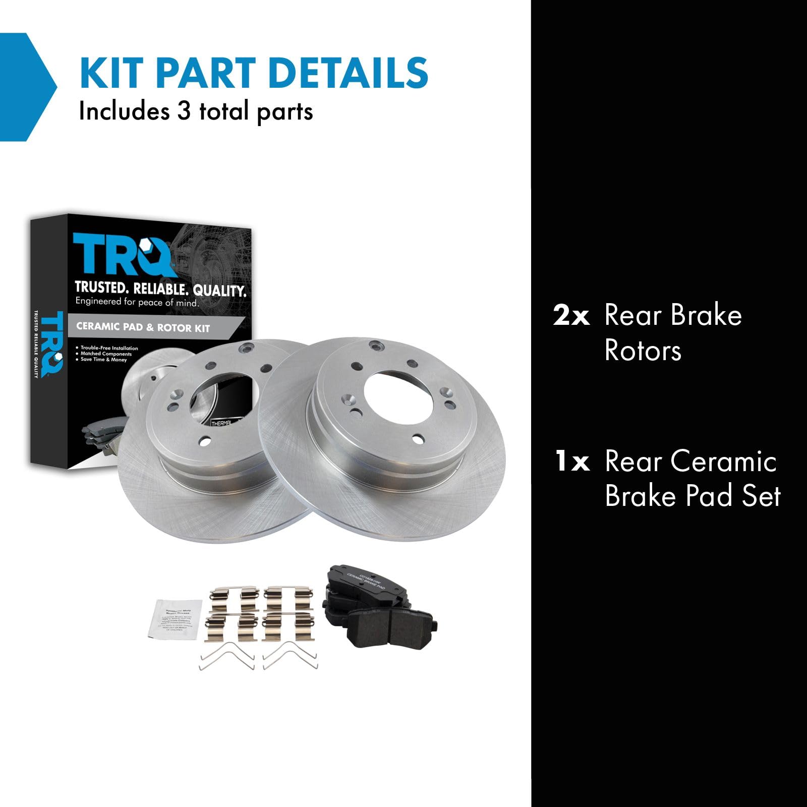 Trq Rear Brake Pad & Rotor Kit Brake Pads Brake Rotor Ceramic Compatible With 2016-2019 Hyundai Sonata 2016-2018 Kia Optima
