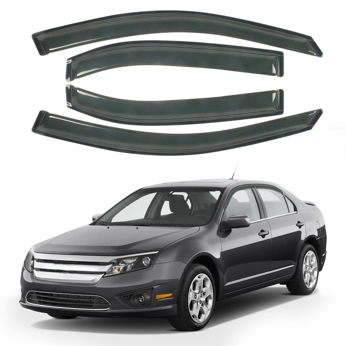 4 Pcs Window Rain Guards Fit For 2006-2012 Ford Fusion, 2006 Lincoln Zephyr; 2007-2012 Lincoln Mkz; 2006-2010 Mercury Milan, Out