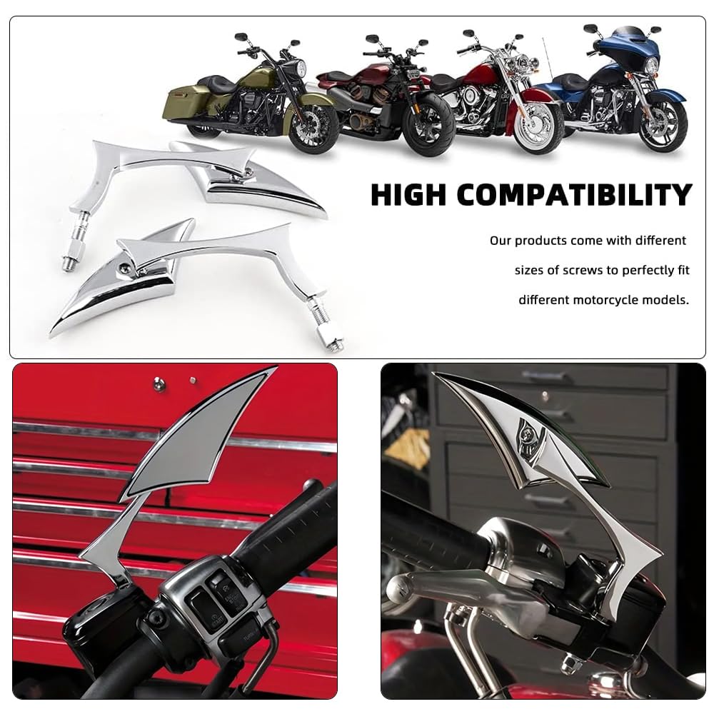 Goodfitment - Chrome Bat Shape Motorcycle Mirrors,Upgrade Rearview Motorcycle Mirrors Compatible With Harley Road King Sportster