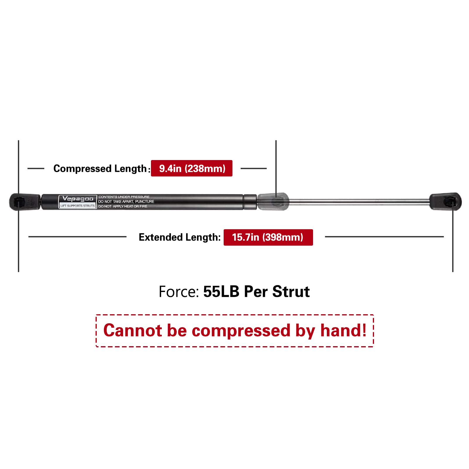 16'' 55Lbs/249N Gas Shock Strut For Leer Are Camper Shell Topper Rear Window, Truck Cab Canopy Door, Set Of 2 Vepagoo.