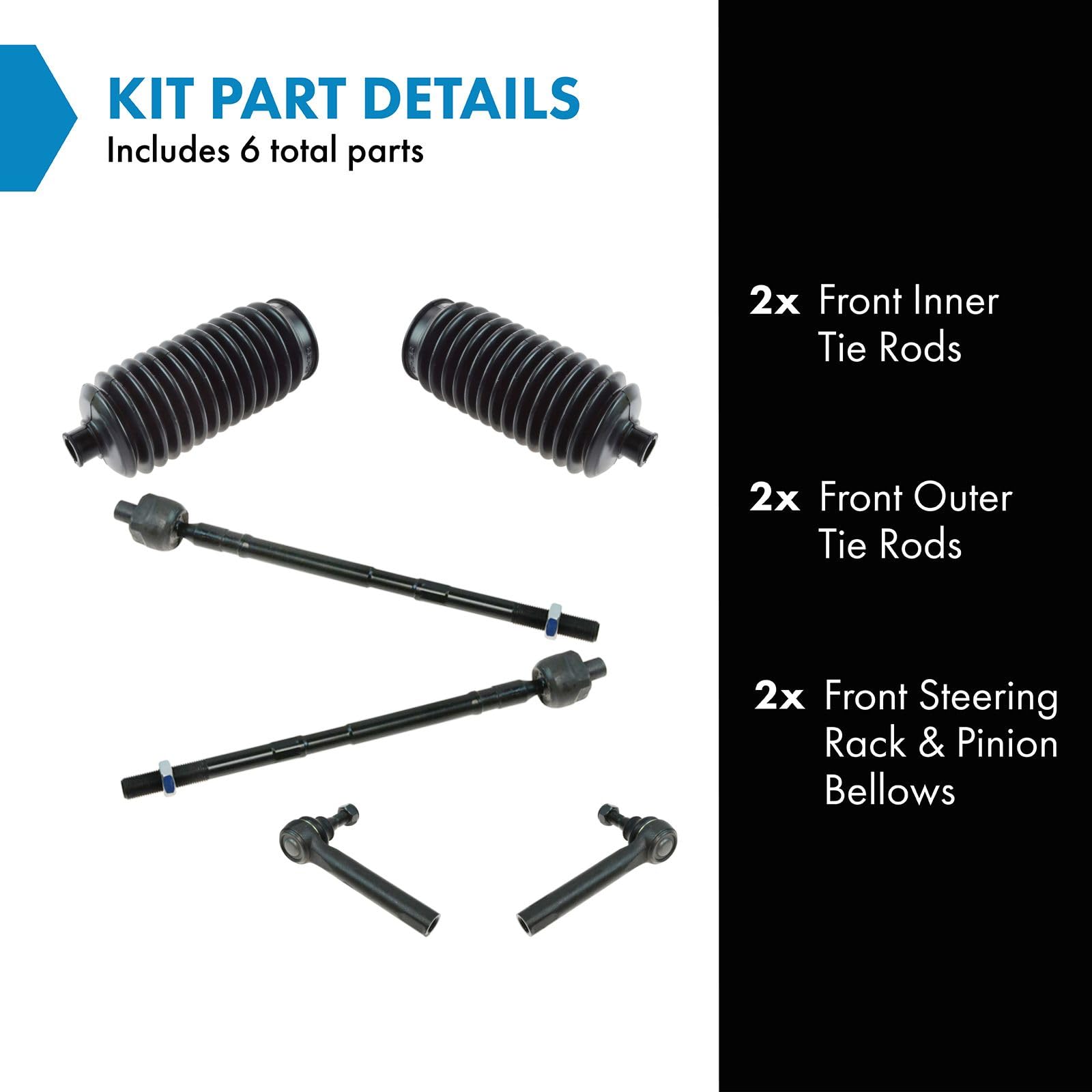 Trq Front Driver & Passenger Side Steering Kit Steering Rack & Pinion Bellow Tie Rod Compatible With 2004-2009 Nissan Quest