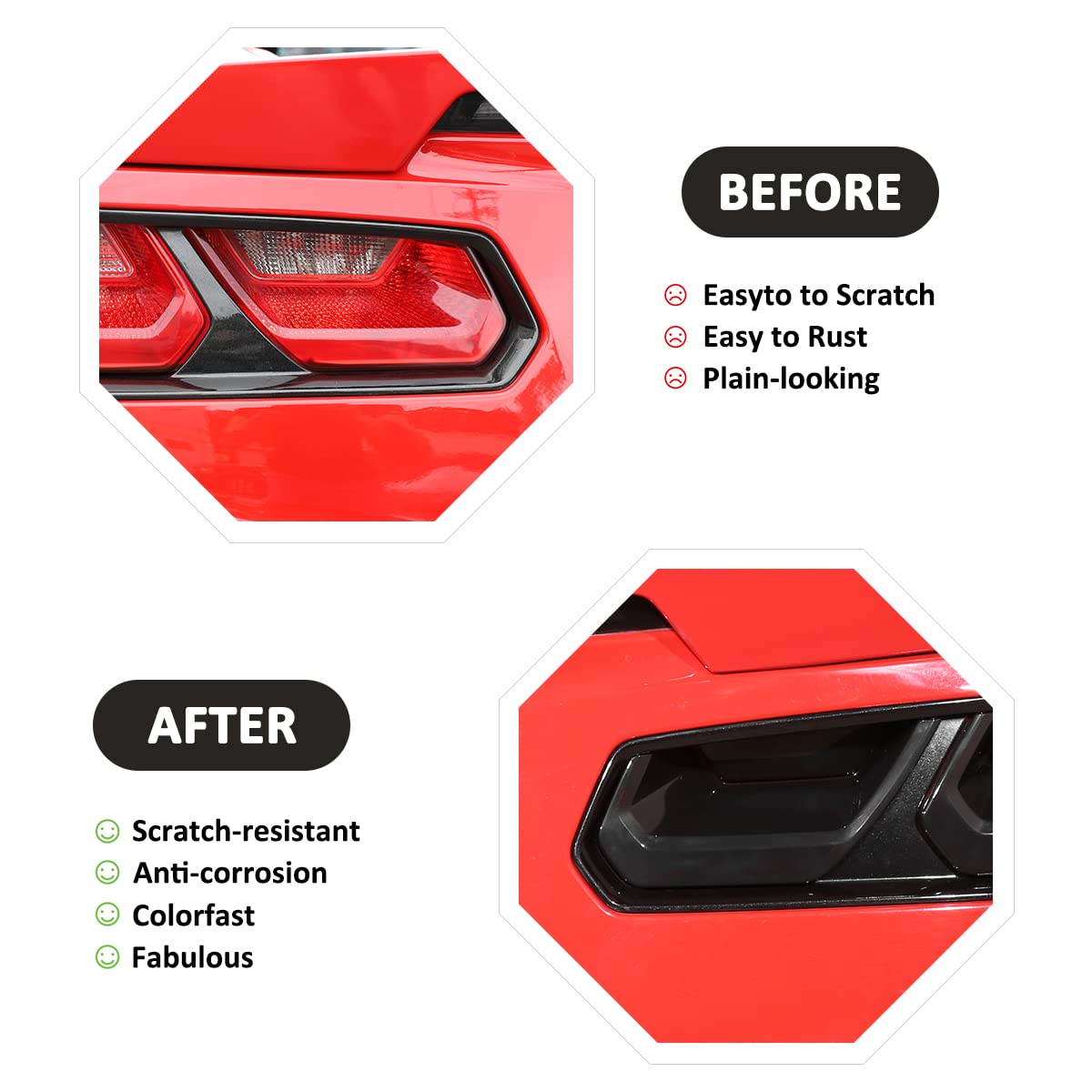 Jonkoko Abs Black Rear Tail Light Lens Taillight Kit Fit For Chevrolet Corvette C7 2014-2019 Car Exterior Taillight Protection C