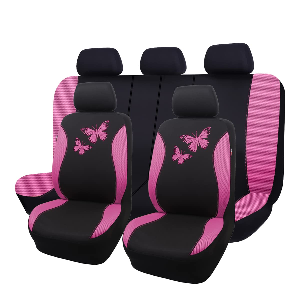 Flying Banner Butterfly Car Seat Covers Ful Set Fashion Universal Lady Woman Female Rear Bench Split Colorized (Full Set, Pink)