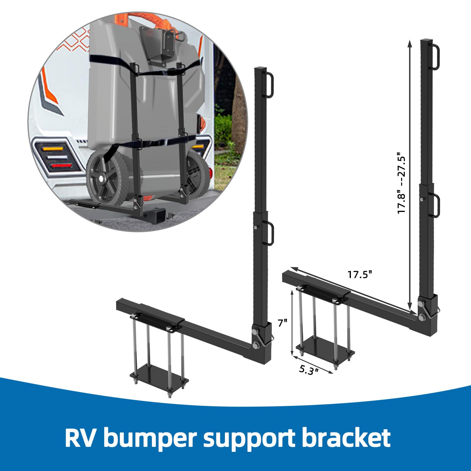 RV Bumper Rack, Bumper Mount Waste Tank Rack with Heavy-Duty Straps, RV Bumper Support Bracket,Fits 4-4.5 inches Bumpers
