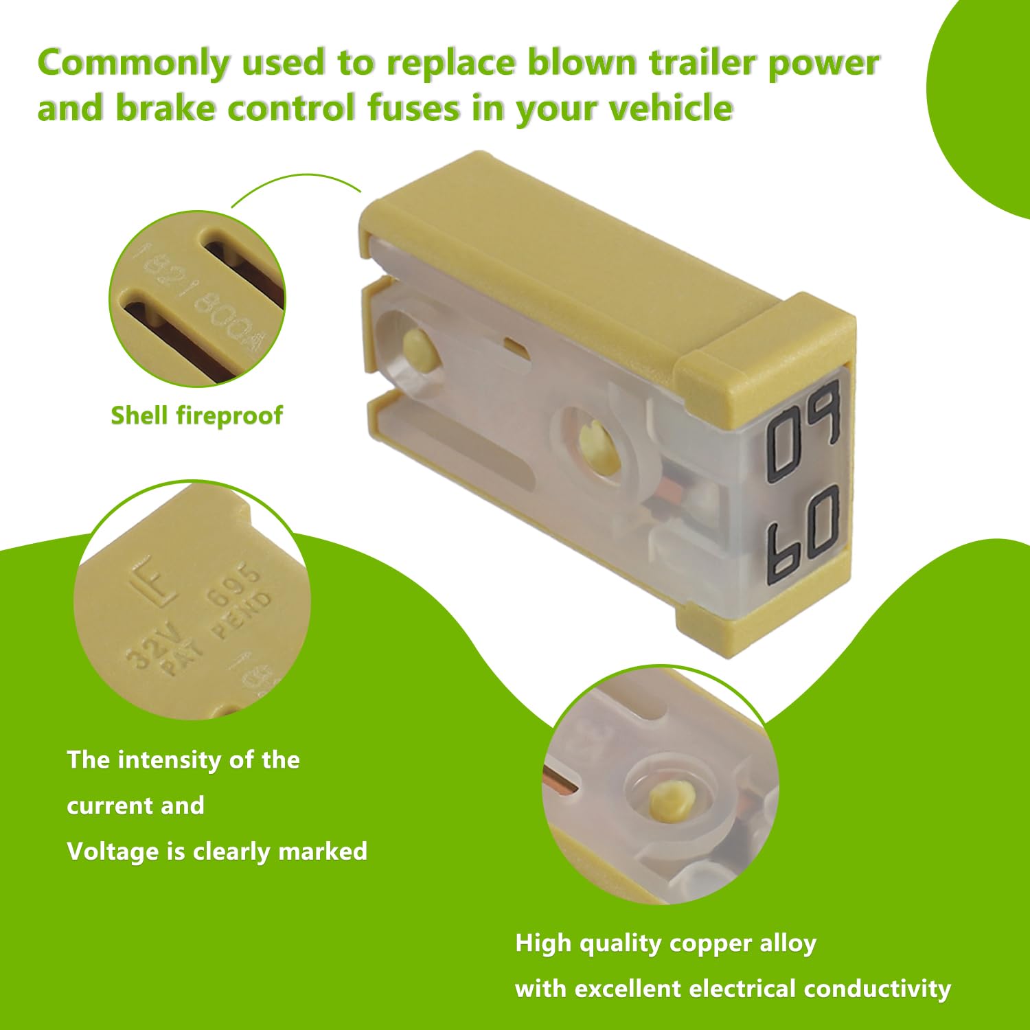 EPLZON 60A 32V Mini Slotted Automotive MCASE Shaped Cartridge Fuse Kit(Pack of 6pcs,60A)