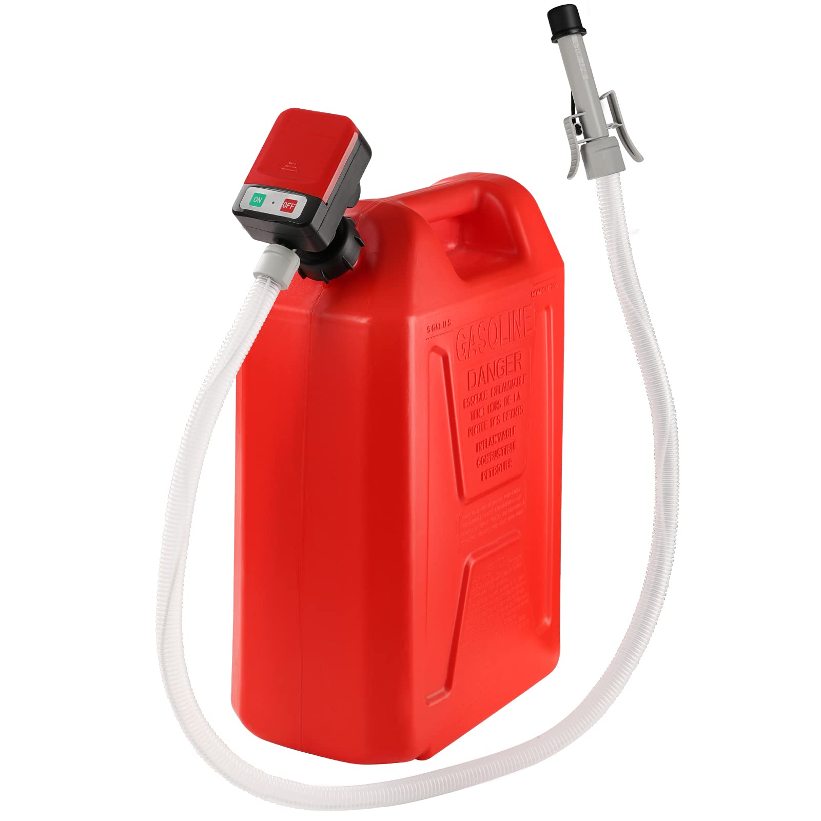 FPOWER Automatic Fuel Transfer Pump - AA Battery Powered, Gas Pump With Quick Flow Control & Stop, Extra Long Hose, Portable for