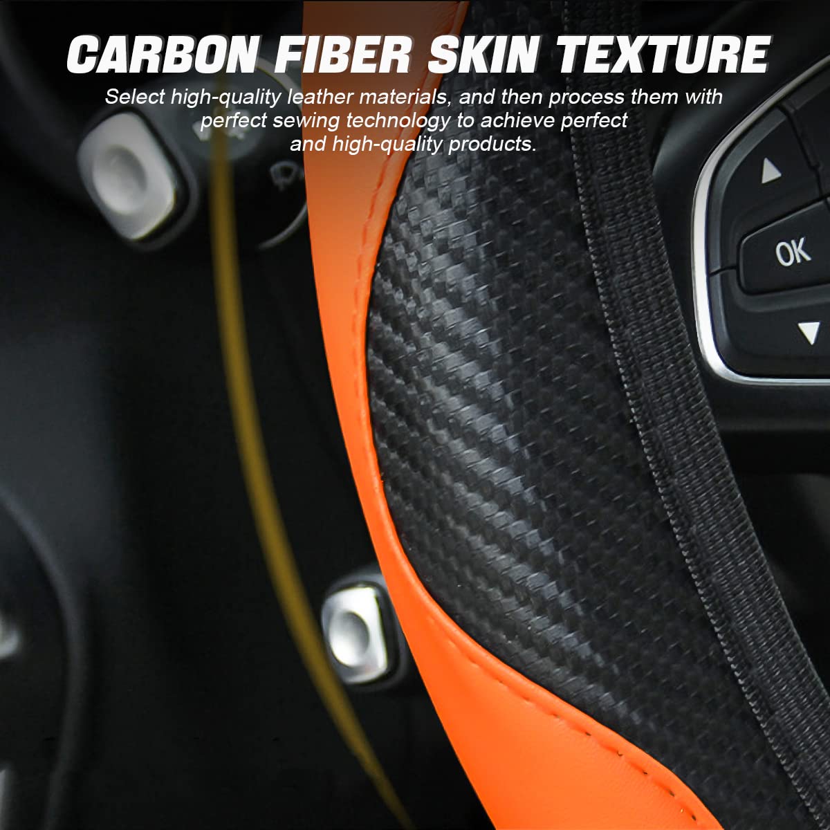 Car Steering Wheel Cover, 15 Inch Pu Leather Carbon Fiber Elastic Stretch Without Inner Ring, Breathable Anti-Slip Auto Steering