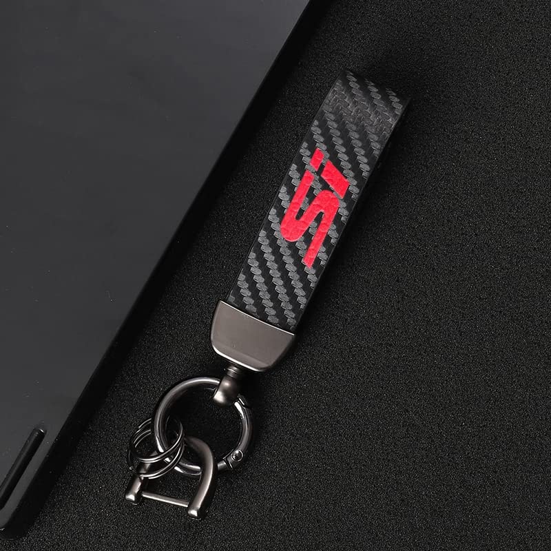 Huiants Carbon Fiber Style Car Keychain Si Emblem Microfiber Leather Key Chain Compatible With Civic Si Accessories
