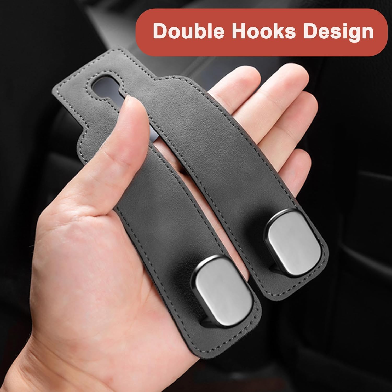 Amelity Car Back Seat Headrest Hooks, Car Hooks For Purses And Bags Cute, Purses Holder For Car, Car Seat Back Double Hooks (Gre