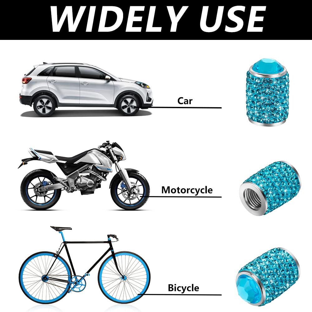 Bling Tire Stem Valve Caps, Crystal Tire Caps Shinny Rhinestone Universal Car Dustproof Tire Valve Caps For Car Suv Motorcycle Bicycle Truck (Sky Blue)
