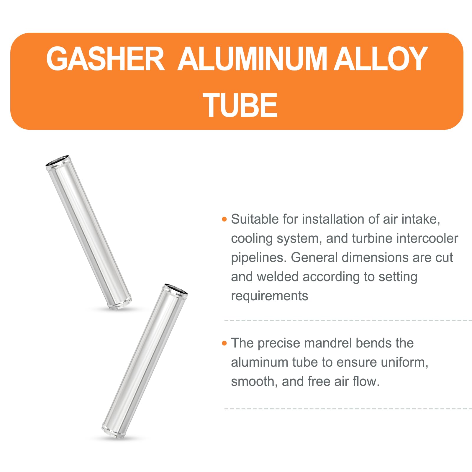 Gasher 1Pcs 12''(300Mm) Aluminum Alloy Tube Aluminum Straight 2.25''Od With Bead Roll, Intercooler Pipe For Intake And Cooling S