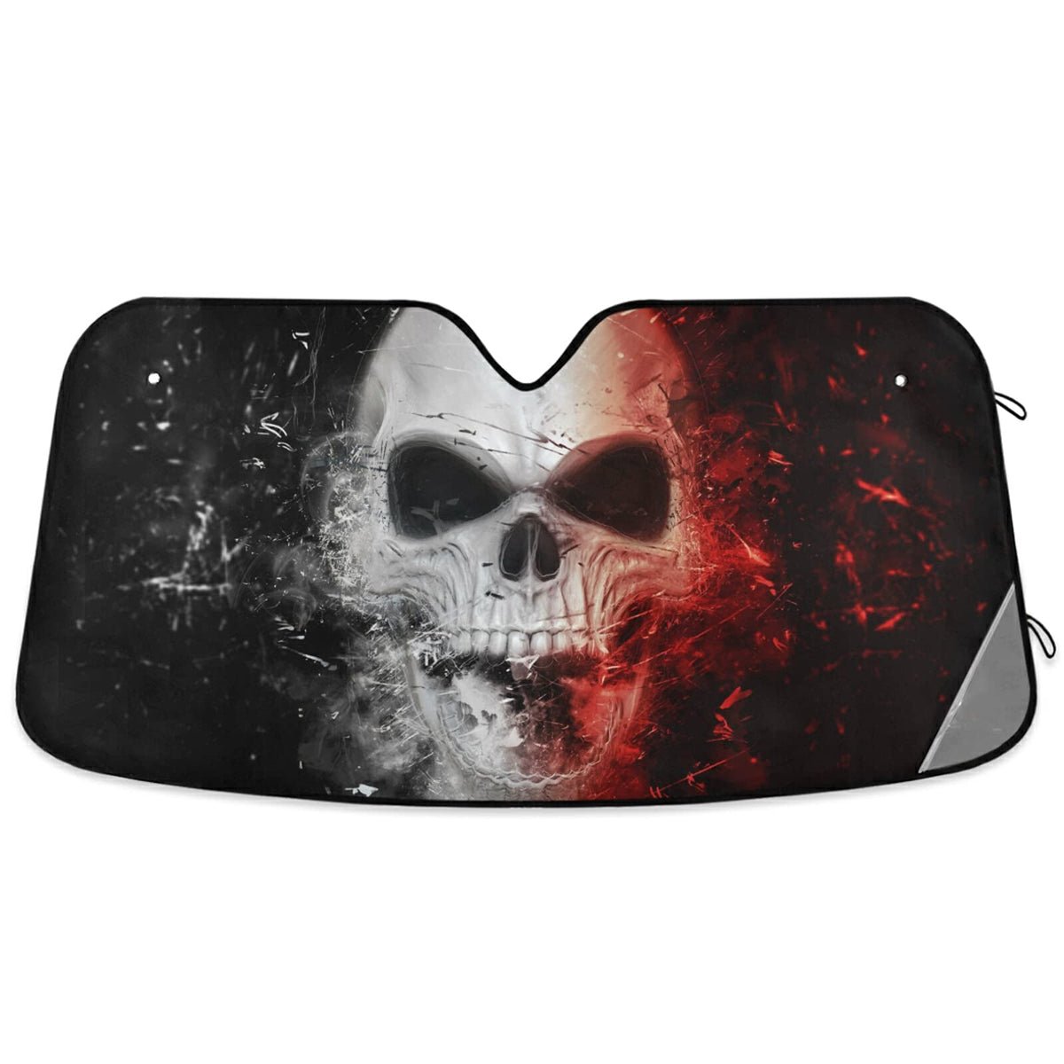 Oarencol Red White Angry Skull Car Windshield Sun Shade Foldable Uv Ray Sun Visor Protector Sunshade To Keep Your Vehicle Cool (