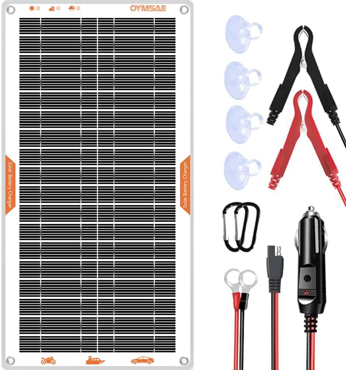 OYMSAE White 10W Solar Car Battery Charger Portable 12V Trickle Battery Charger & Maintainer Waterproof Solar Panel for Car Boat
