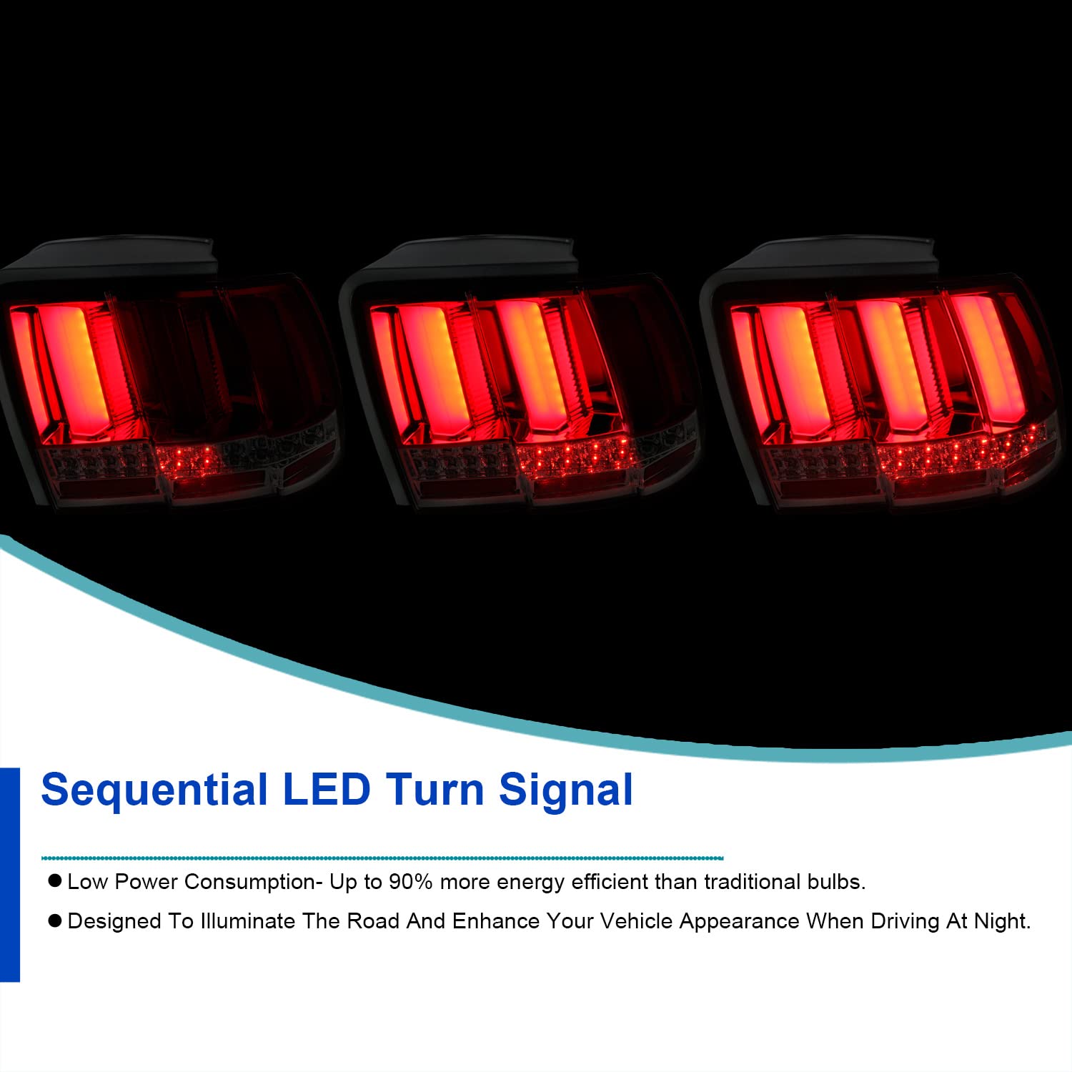 Spec-D Tuning Red Smoke Lens Sequential Led Bar Tail Lights Compatible With 1999-2004 Ford Mustang, Left + Right Pair Assembly
