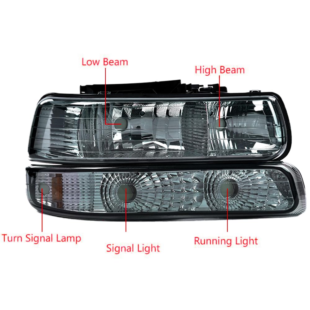 Pit66 Headlight Assembly Compatible With 1999-2002 Chevy Silverado 1500 2500/01-02 Silverado 1500Hd 2500Hd 3500/00-06 Tahoe Subu